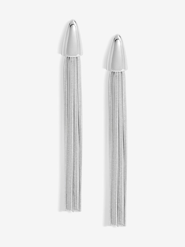 Mood Silver Tone Polished Dome Statement Chain Earrings - Image 1 of 3