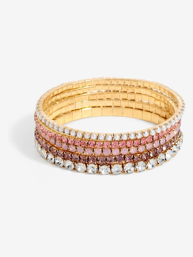 Mood Gold Tone Romantic Tonal Mixed Stretch Bracelets Pack Of 5 - Image 1 of 4