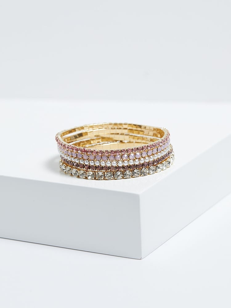 Mood Gold Tone Romantic Tonal Mixed Stretch Bracelets Pack Of 5 - Image 2 of 4