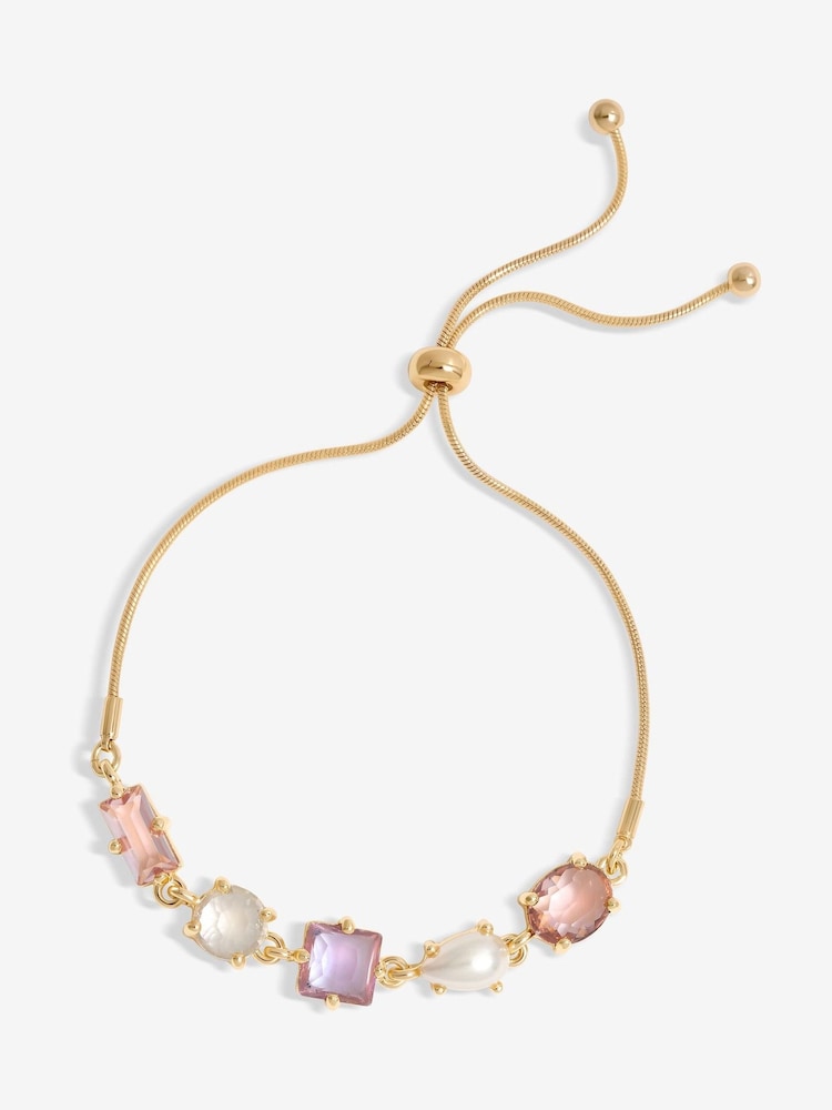 Mood Gold Tone Romantic Crystal And Pearl Mixed Stone Toggle Bracelet - Image 1 of 3