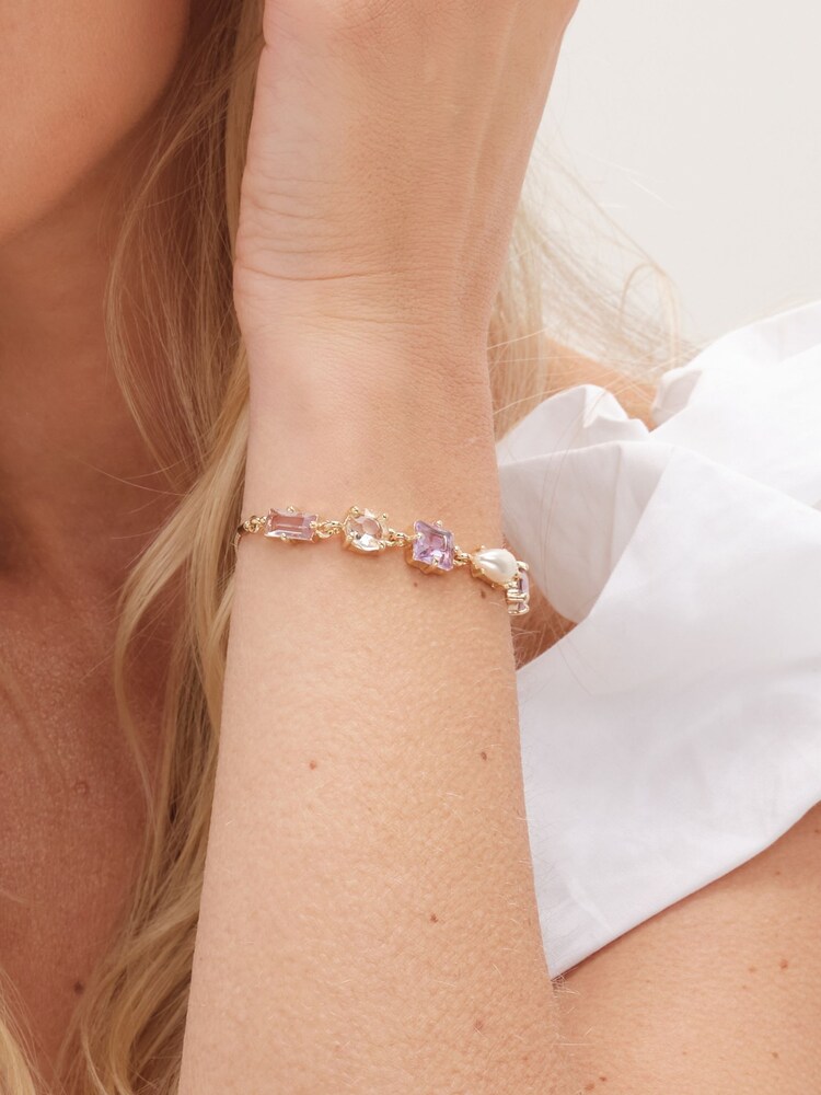 Mood Gold Tone Romantic Crystal And Pearl Mixed Stone Toggle Bracelet - Image 2 of 3