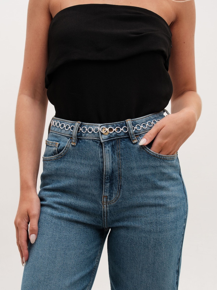 Mood Silver Tone Polished Open Round Chain Belt - Image 3 of 3