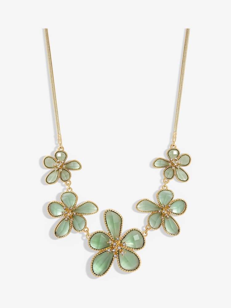 Mood Gold Tone Crystal And Green Glass Flower Necklace - Image 1 of 3