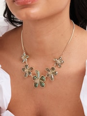 Mood Gold Tone Crystal And Green Glass Flower Necklace - Image 3 of 3