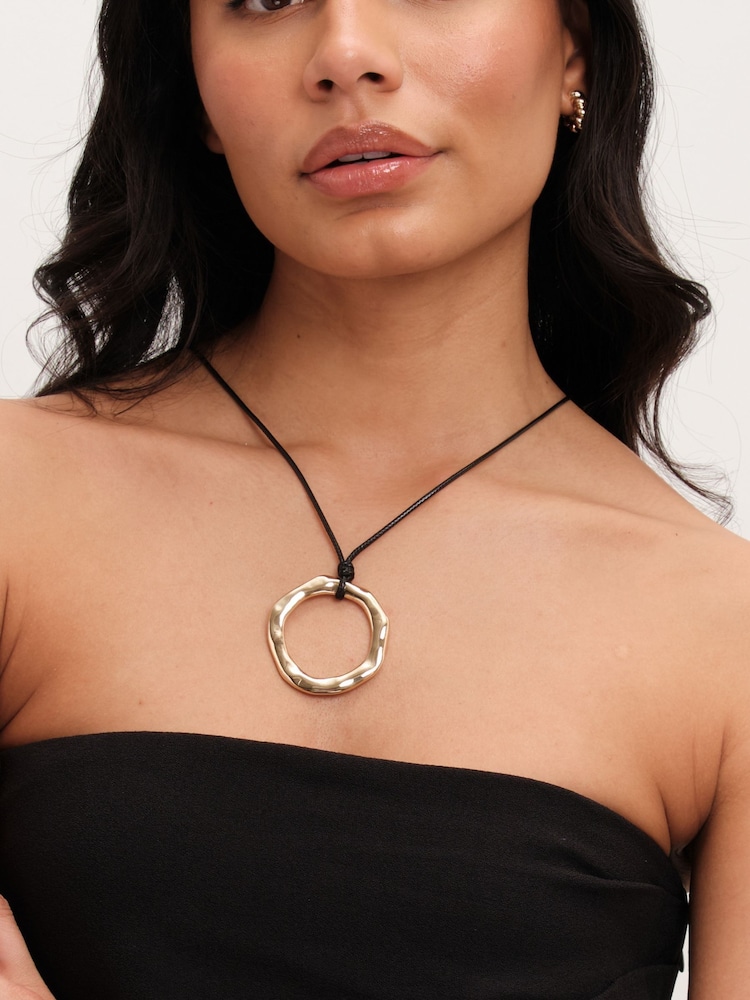 Mood Gold Tone Polished Molten Ring Cord Pendant Necklace - Image 2 of 3
