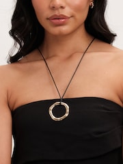Mood Gold Tone Polished Molten Ring Cord Pendant Necklace - Image 3 of 3