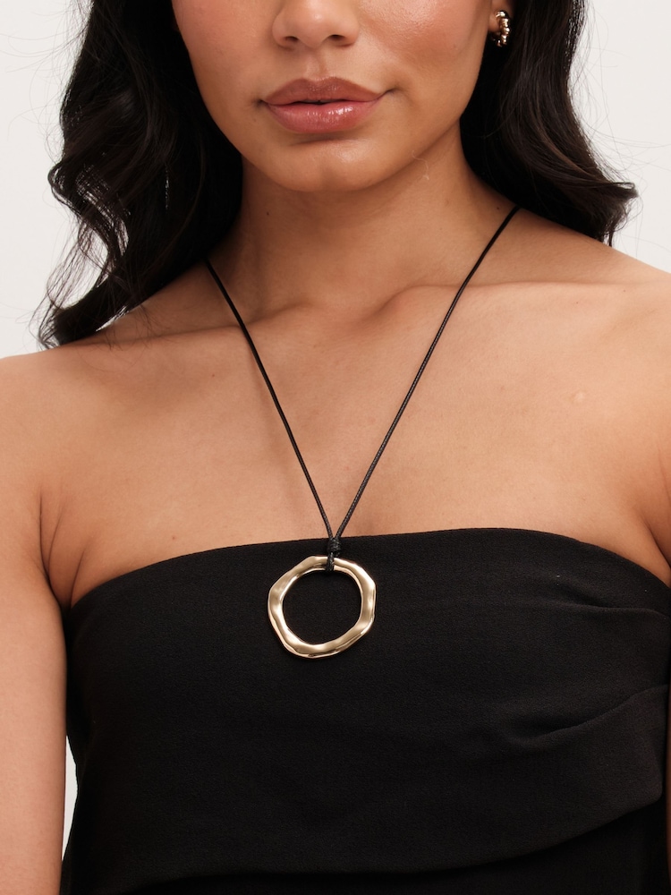 Mood Gold Tone Polished Molten Ring Cord Pendant Necklace - Image 3 of 3