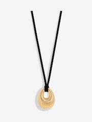 Mood Gold Tone Polished Ridged Pendant Cord Necklace - Image 1 of 3