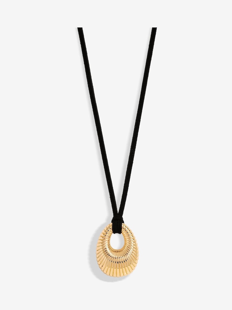 Mood Gold Tone Polished Ridged Pendant Cord Necklace - Image 1 of 3