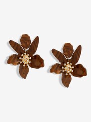 Mood Gold Tone Tort Resin Statement Flower Earrings - Image 1 of 4