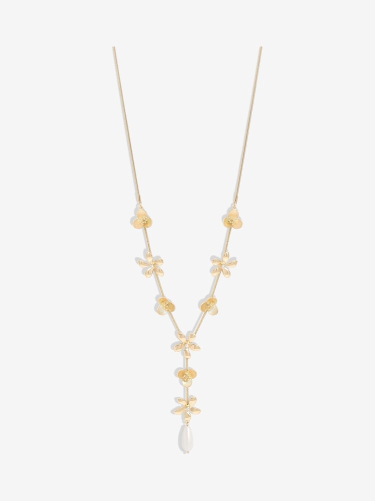 Mood Gold Tone Mixed Flower Linear Y-Drop Necklace - Image 1 of 5