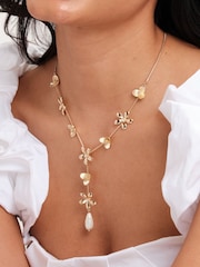 Mood Gold Tone Mixed Flower Linear Y-Drop Necklace - Image 4 of 5