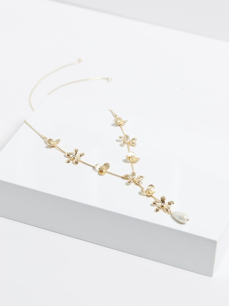 Mood Gold Tone Mixed Flower Linear Y-Drop Necklace - Image 5 of 5