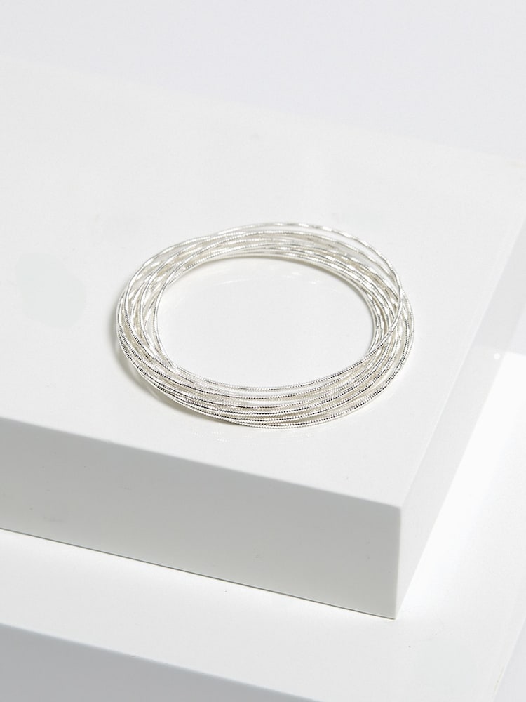 Mood Silver Tone Ridged Polished Multi Bangle - Image 2 of 3