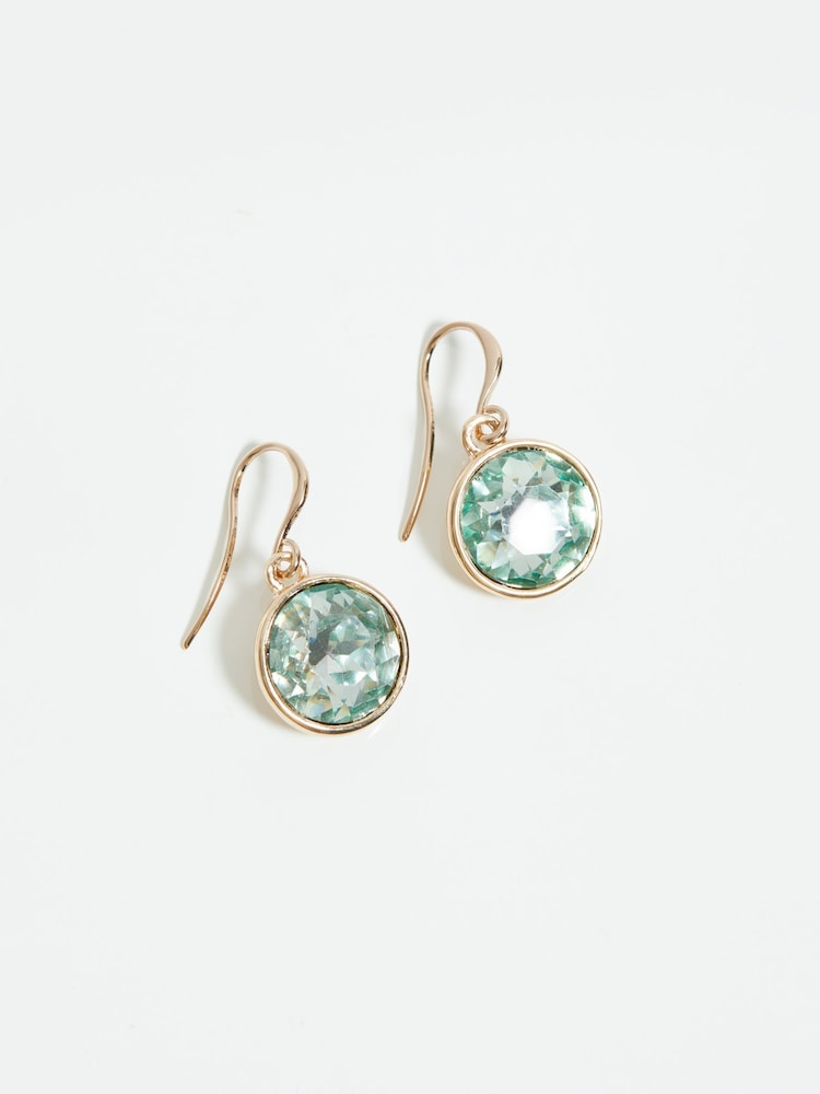 Mood Gold Tone Green Round Fish Hook Drop Earrings - Image 1 of 3