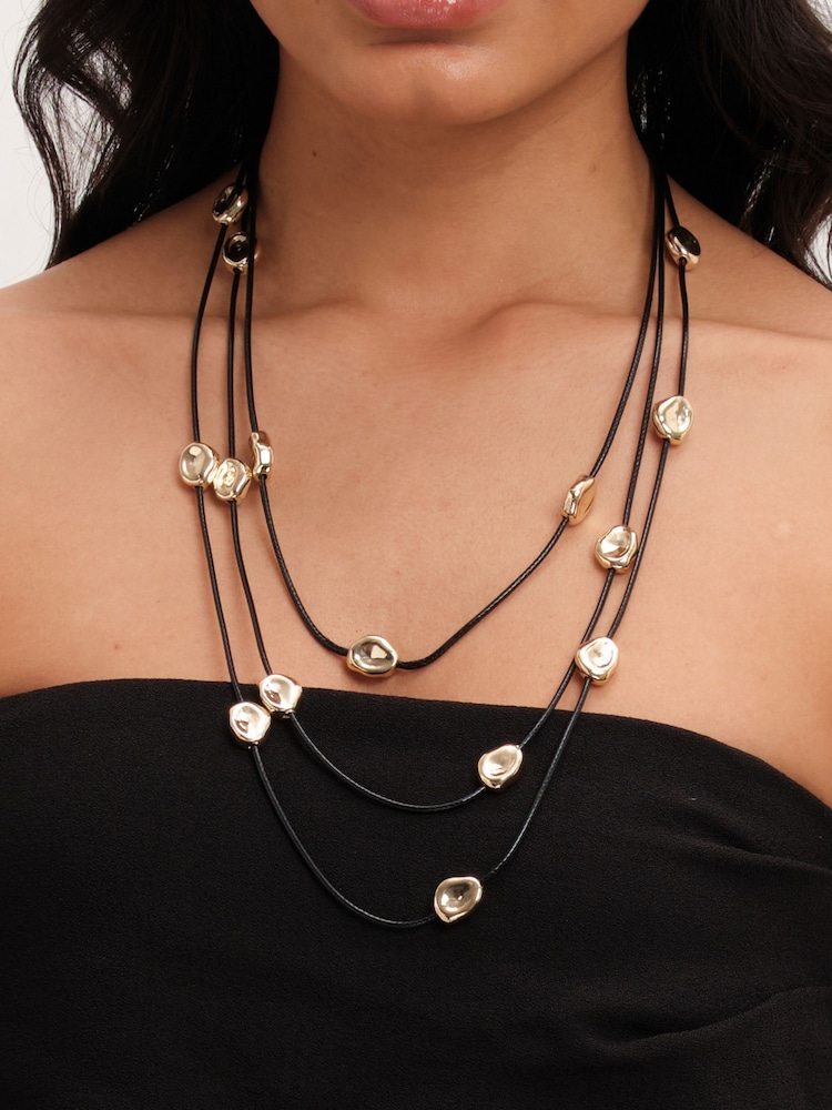 Mood Gold Tone Nugget Multirow Cord Necklace - Image 2 of 3