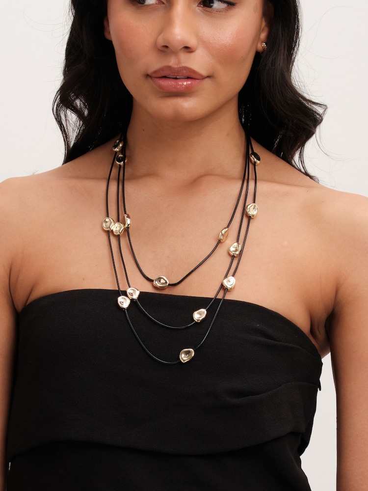 Mood Gold Tone Nugget Multirow Cord Necklace - Image 3 of 3