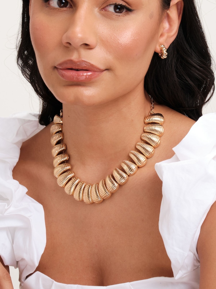 Mood Gold Tone Polished Ridged Collar Necklace - Image 2 of 3