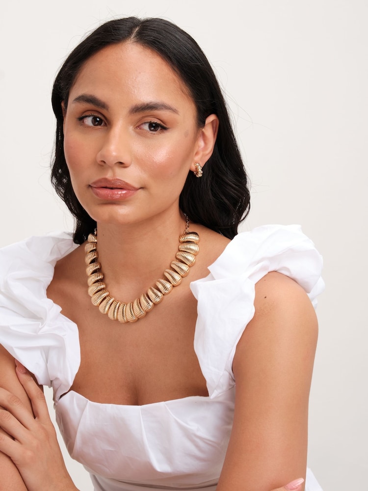 Mood Gold Tone Polished Ridged Collar Necklace - Image 3 of 3