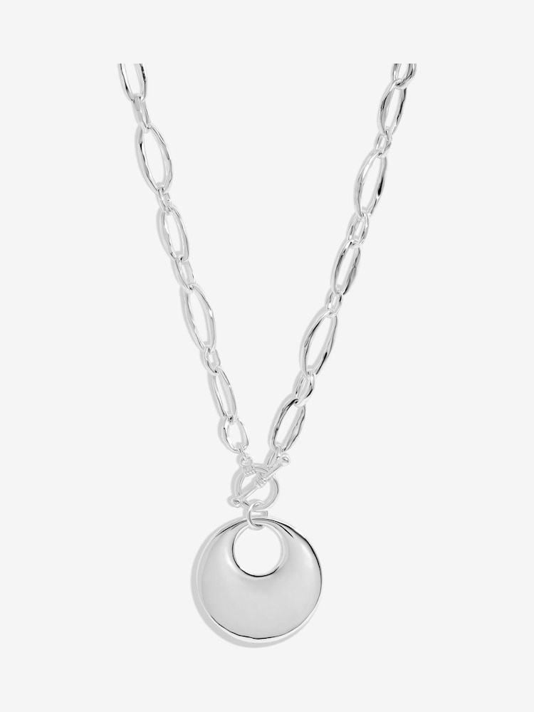 Mood Silver Tone Polished Round T-Bar Short Pendant Necklace - Image 1 of 3