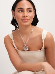 Mood Silver Tone Polished Round T-Bar Short Pendant Necklace - Image 3 of 3