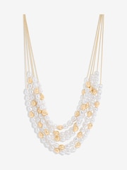 Mood Gold Tone Pearl and Polished Multirow Necklace - Image 1 of 3