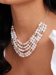 Mood Gold Tone Pearl and Polished Multirow Necklace - Image 2 of 3