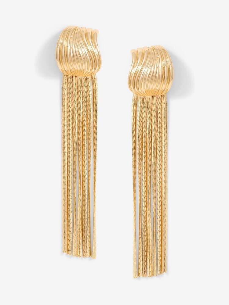 Mood Gold Tone Ridged Snake Chain Statement Drop Earrings - Image 1 of 3