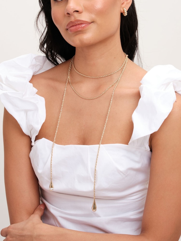 Mood Gold Tone Pearl Multirow Rope Necklace - Image 2 of 3