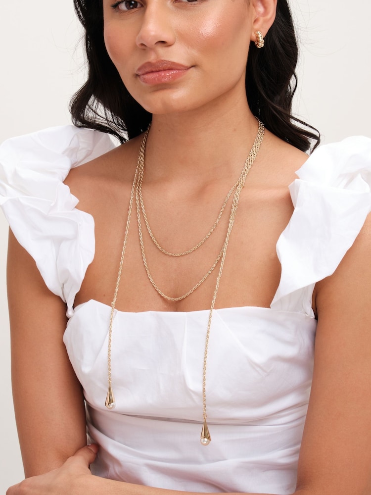 Mood Gold Tone Pearl Multirow Rope Necklace - Image 3 of 3