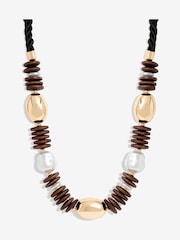 Mood Gold Tone Wood And Pearl Stacker Statement Necklace - Image 1 of 3