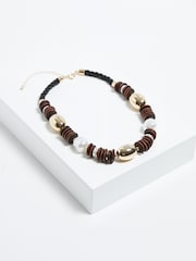 Mood Gold Tone Wood And Pearl Stacker Statement Necklace - Image 2 of 3