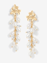 Mood Gold Tone Triple Flower Pearl Cluster Drop Earrings - Image 1 of 4