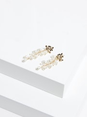 Mood Gold Tone Triple Flower Pearl Cluster Drop Earrings - Image 2 of 4