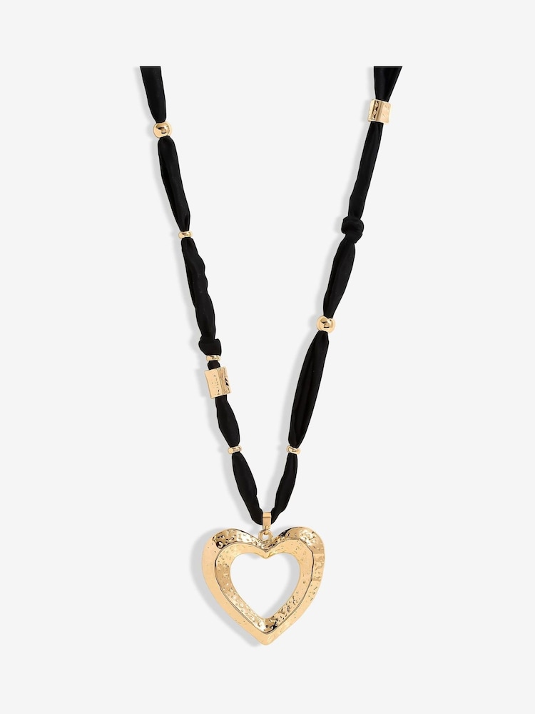 Mood Gold Tone Hammered Heart Long Pendant Necklace - Image 1 of 3
