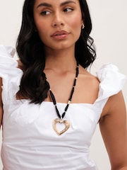 Mood Gold Tone Hammered Heart Long Pendant Necklace - Image 2 of 3