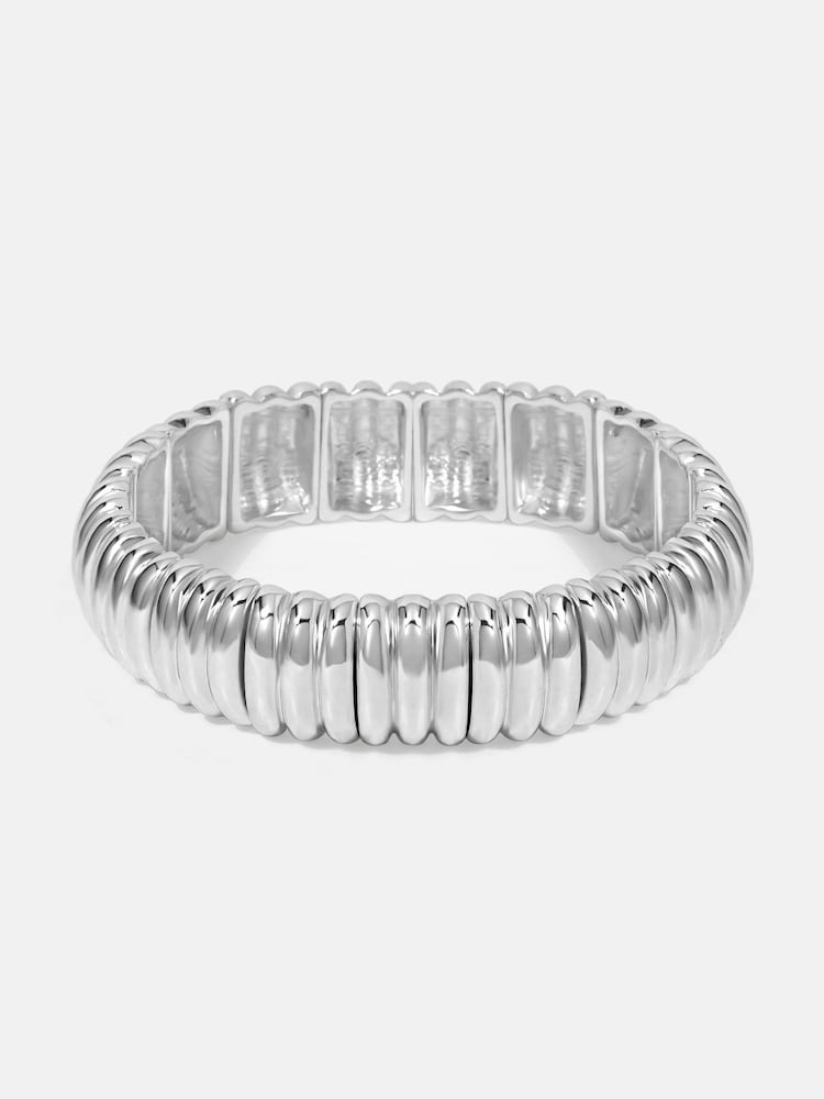 Mood Silver Tone Ridged Stretch Bracelet - Image 1 of 3