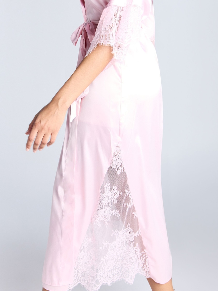 Boux Avenue Light Pink Blythe Lace & Satin Robe - Image 6 of 6