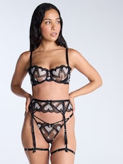 Boux Avenue Amore Embroidered Heart Leg Harness Black & White Suspenders - Image 1 of 4