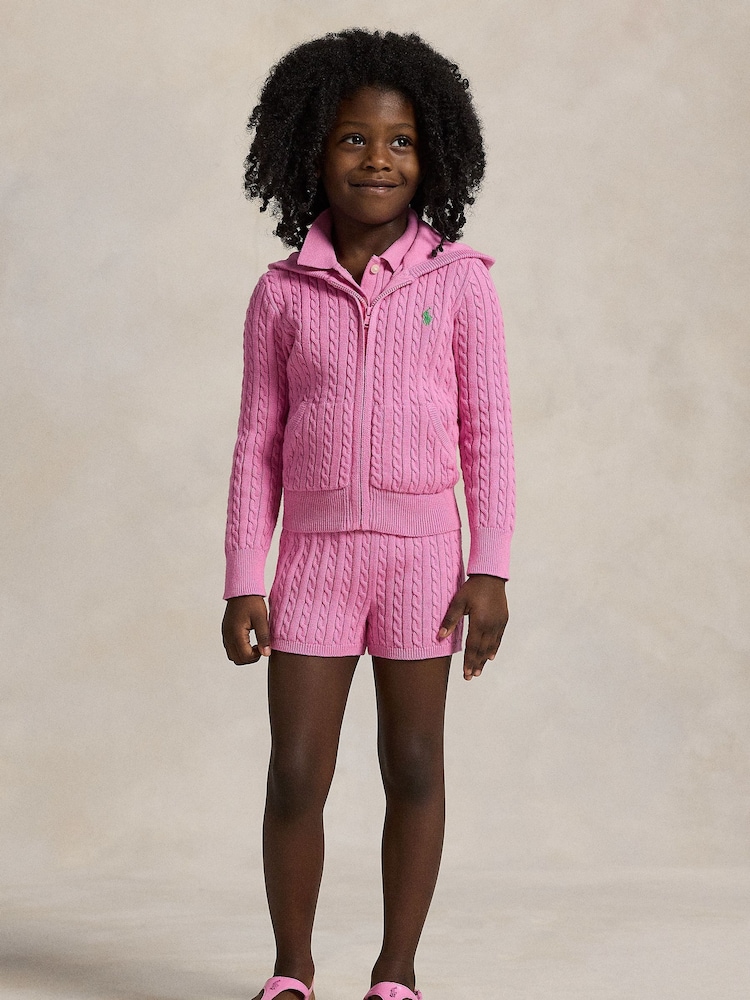 Polo Ralph Lauren Pink Girls Cable Knit Full Zip Hoodie - Image 2 of 5