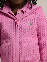 Polo Ralph Lauren Pink Girls Cable Knit Full Zip Hoodie - Image 3 of 5