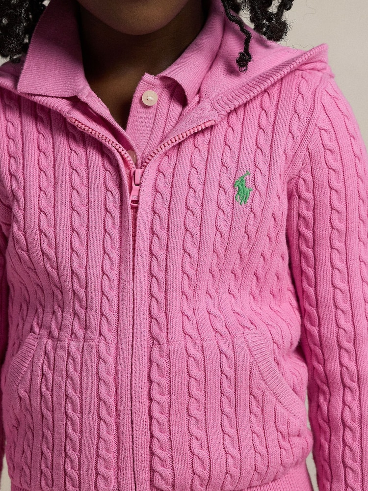 Polo Ralph Lauren Girls Cable Knit Full Zip Hoodie - Image 3 of 5