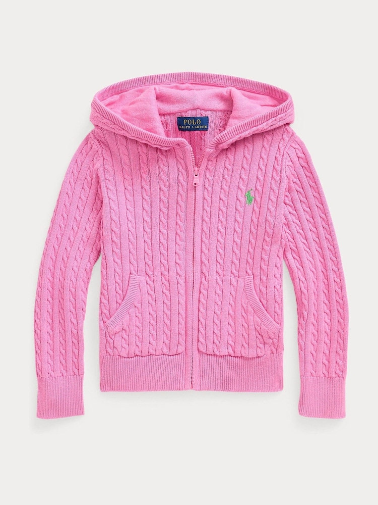 Polo Ralph Lauren Girls Cable Knit Full Zip Hoodie - Image 4 of 5