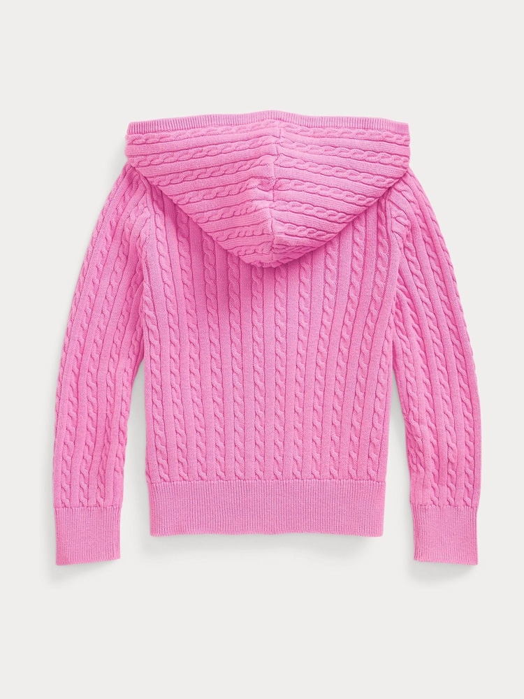 Polo Ralph Lauren Pink Girls Cable Knit Full Zip Hoodie - Image 5 of 5