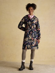 Joules Holkham Navy Bird Floral Waterproof Packable Raincoat With Hood - Image 1 of 14