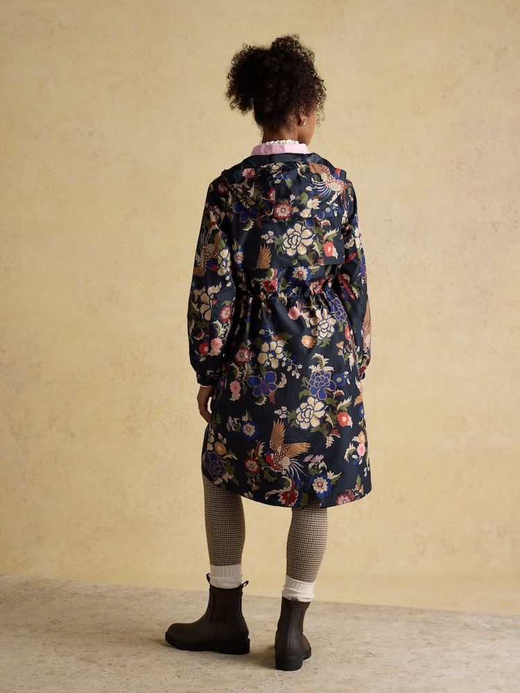 Joules Holkham Navy Bird Floral Waterproof Packable Raincoat With Hood - Image 2 of 14 Joules Holkham Navy Bird Floral Waterproof Packable Raincoat With Hood - Image 2 of 14