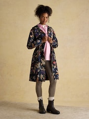 Joules Holkham Navy Bird Floral Waterproof Packable Raincoat With Hood - Image 3 of 14