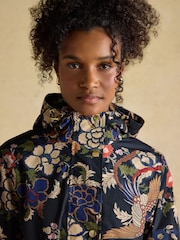 Joules Holkham Navy Bird Floral Waterproof Packable Raincoat With Hood - Image 4 of 14