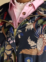 Joules Holkham Navy Bird Floral Waterproof Packable Raincoat With Hood - Image 5 of 14