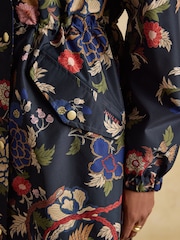 Joules Holkham Navy Bird Floral Waterproof Packable Raincoat With Hood - Image 6 of 14